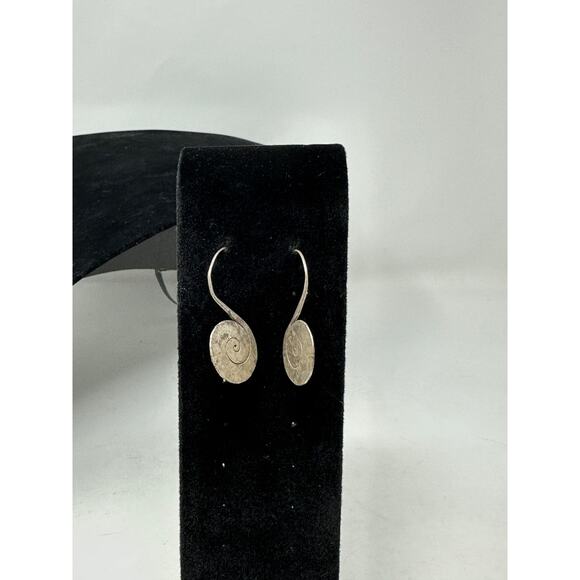 Silver Tone Spiral Earrings Primitive Style Hammered Metal - Picture 2 of 6